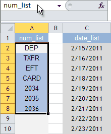 Creating the Named Ranges