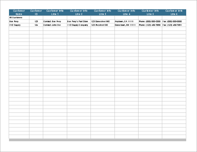 Customer List Template for Excel