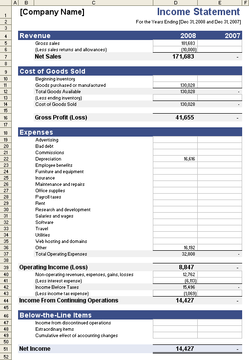 Income Statement Template For Excel 1656