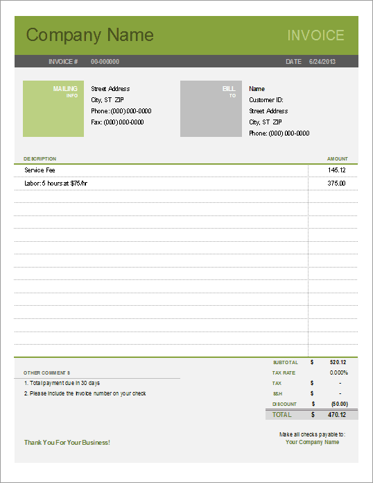 Template Simple Invoice Free