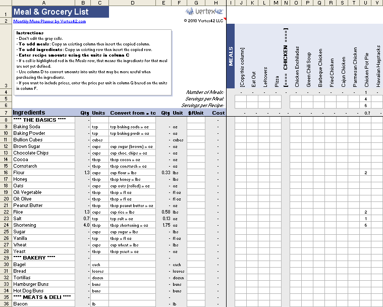 Meal Planning Template Excel