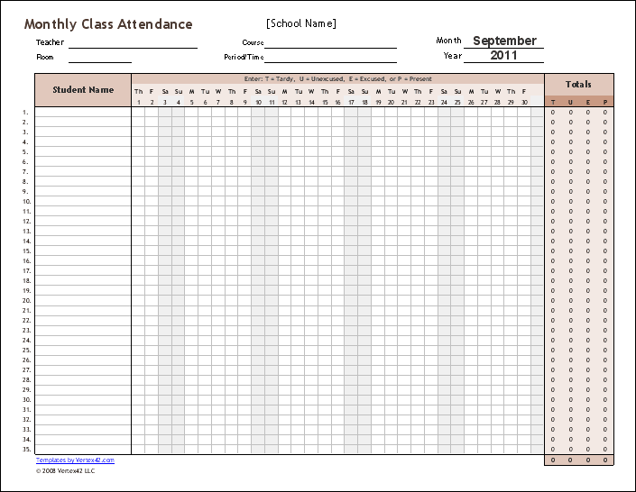 Student Attendance Tracker Excel Excel Templates