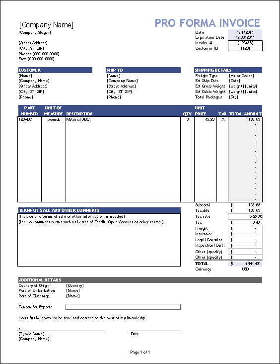 Proforma Invoice Templates Free Word Excel Pdf Formats