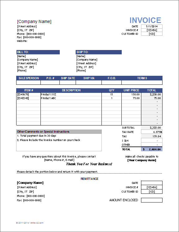 Sales Invoice Template for Excel