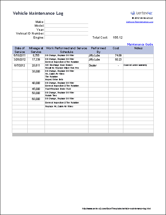 Free car maintenance checklist template.