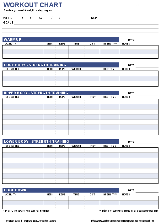 Free Workout Chart Printable Weight Lifting Chart Template