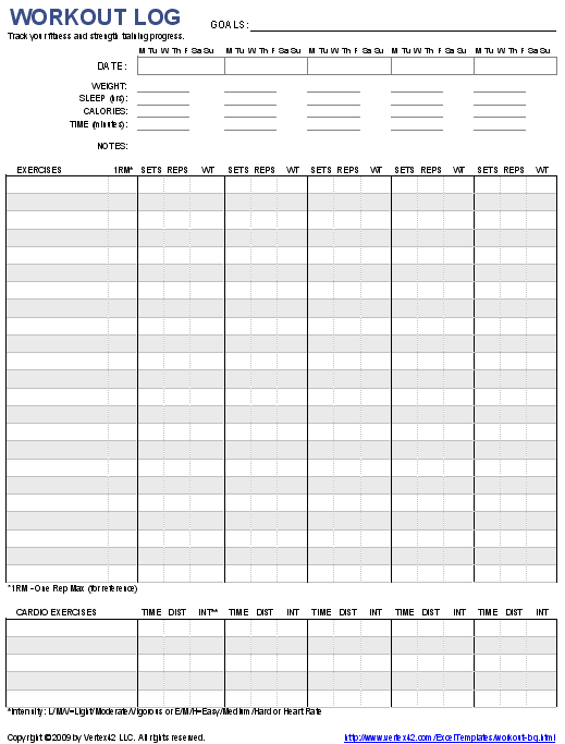 Free Printable Workout Log And Blank Workout Log Template