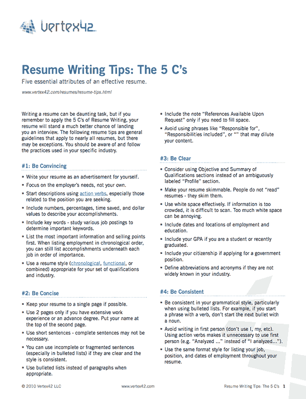 Cv writing free information only