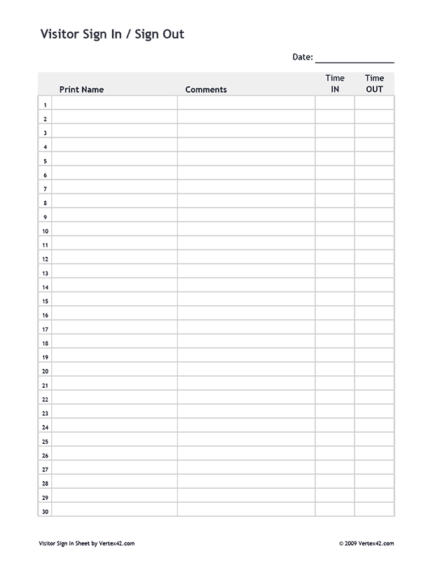 Download the Visitor Sign In / Sign Out Sheet