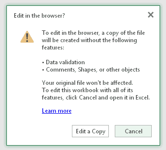 Excel Web App Compatibility Warning Excel Web App Compatibility Warning
