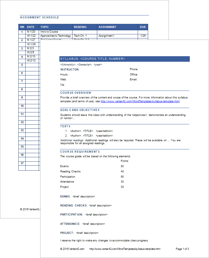 Syllabus Template Sample Course Syllabus for Word