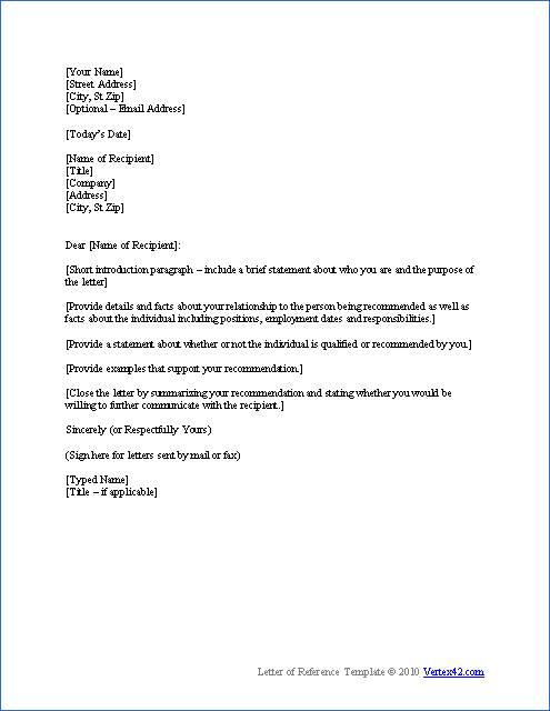Draft Reference Letter Sample