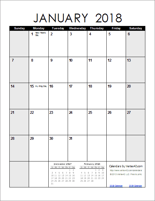 2018 Calendar Templates and Images