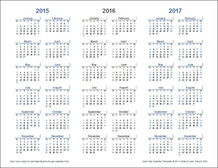 3Year Calendar Template for Excel