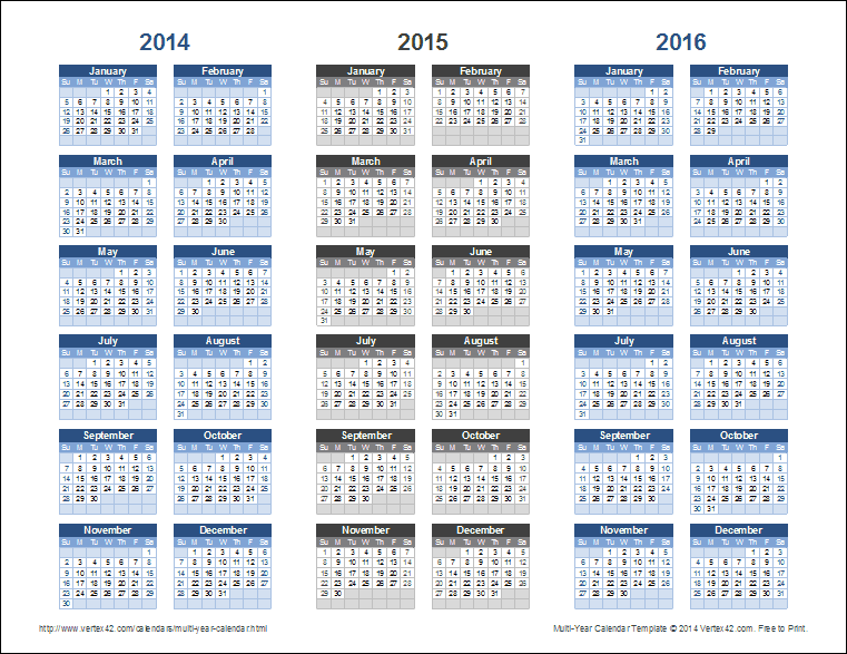 3Year Calendar Template for Excel