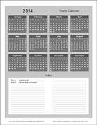 2016 Yearly Calendar Template (Bold theme)