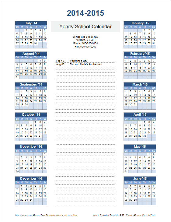 Yearly Calendar Template For 2016 And Beyond