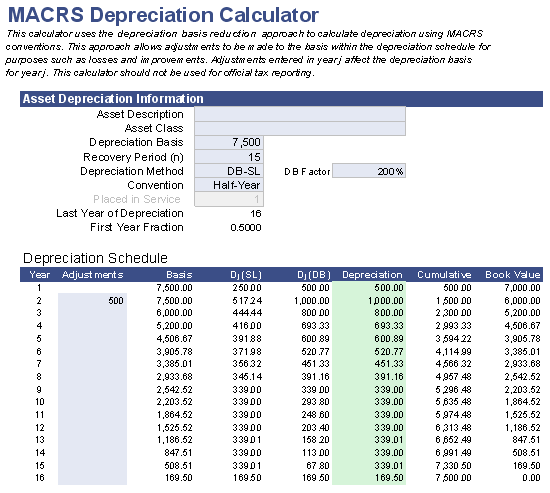 depreciation office equipment rate for Excel Depreciation Calculator MACRS Free