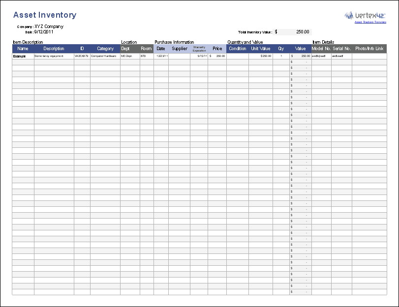 Free Asset Tracking Template for Excel by Vertex42