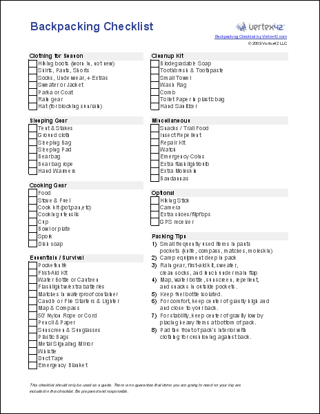 Free Printable Camping Checklist - Backpacking Checklist