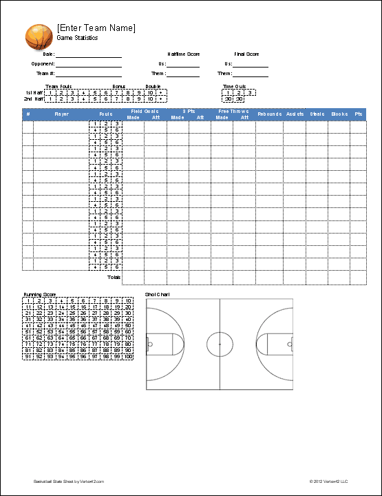 Printable Basketball Shot Chart