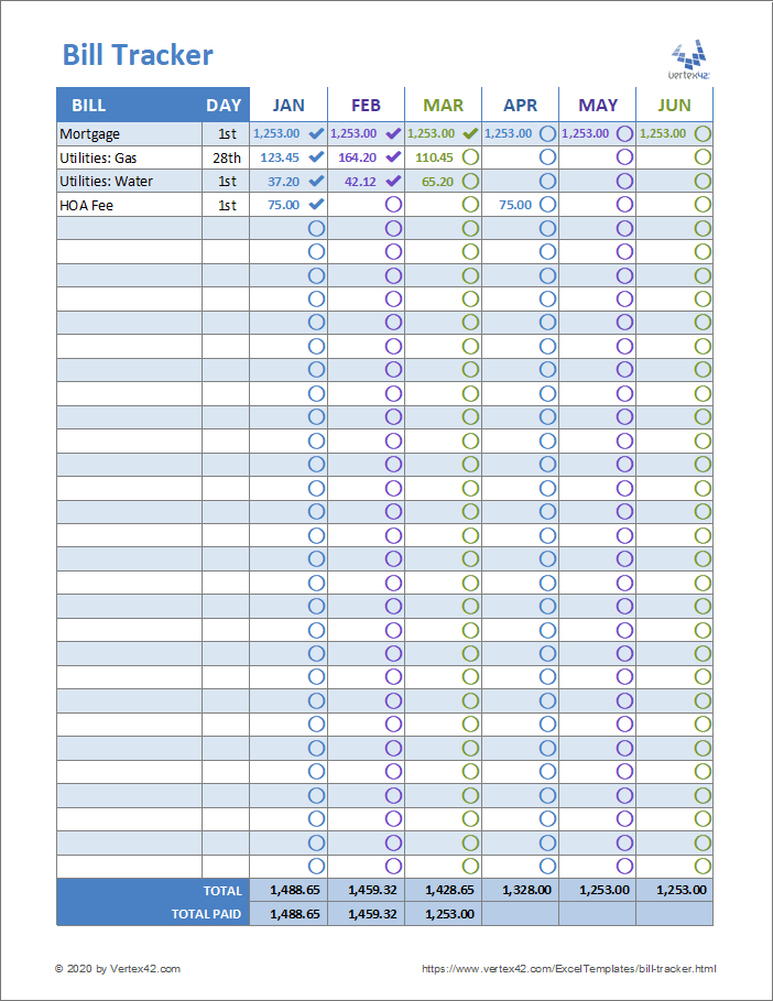 Printable Bill Tracker Worksheet