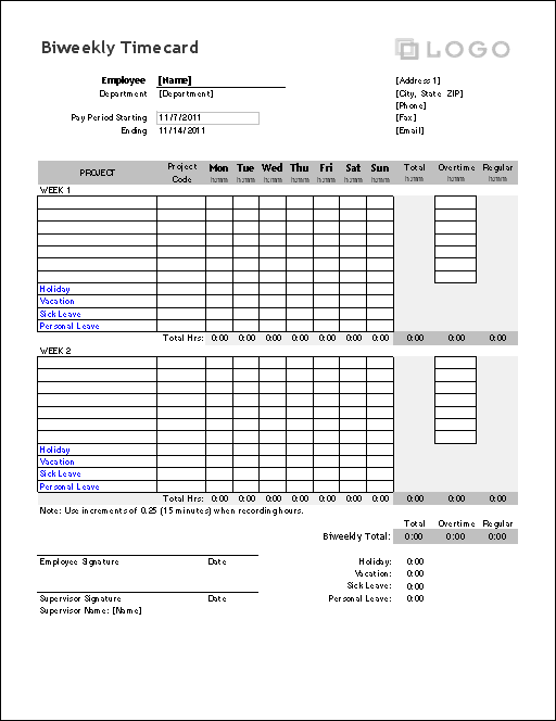 Time Card Template For Excel