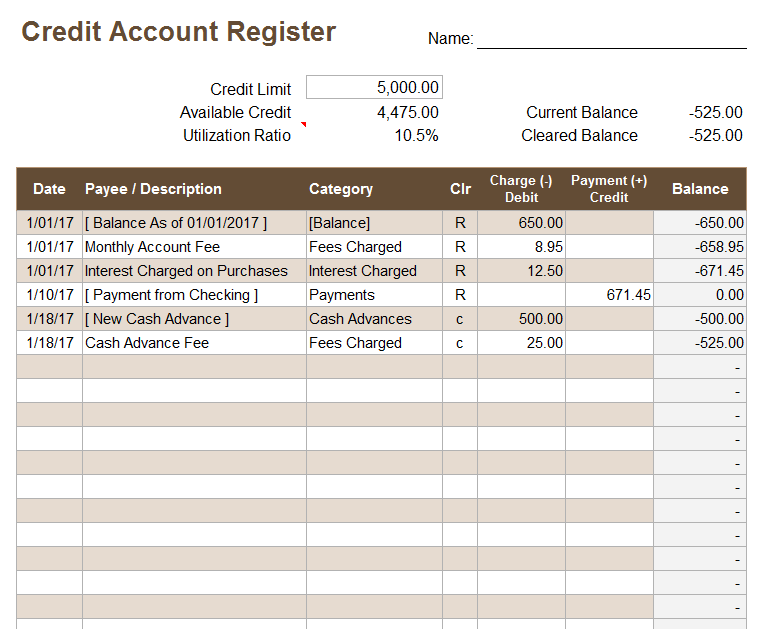 credit card payment template excel