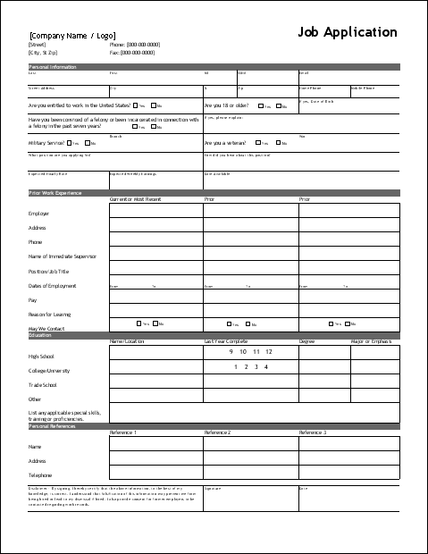 Candidate Application Form Template