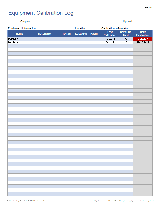 Printable Calibration Log Sheet Printable World Holiday