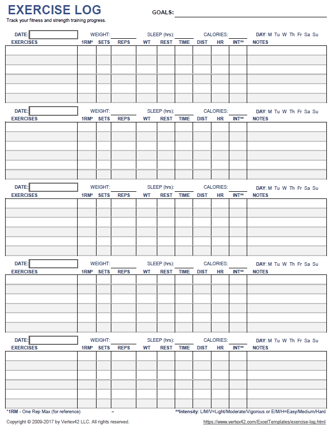 strength training log sheets