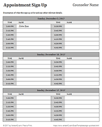 Thumbnail - Appointment Schedule Sign Up Sheet