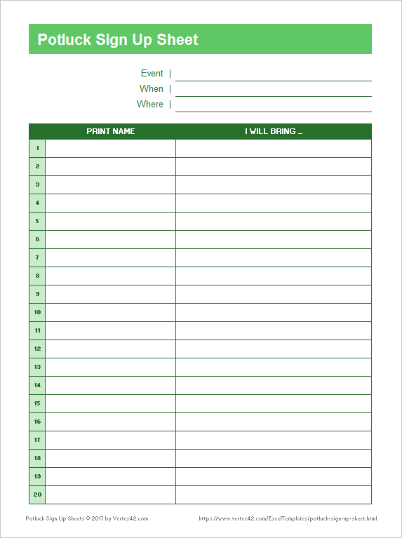 Free Printable Potluck Sign Up Sheet Template