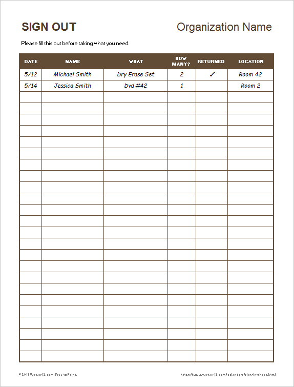 16 Sign Out Sheet Templates - Free Sample, Example