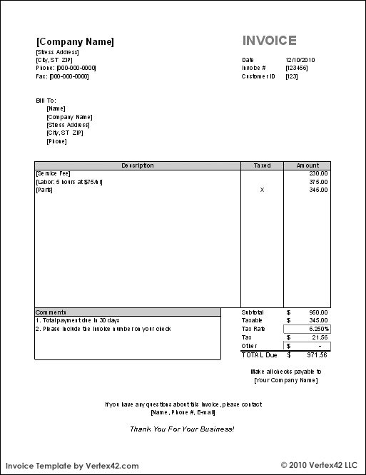 free downloadable invoice template pdf