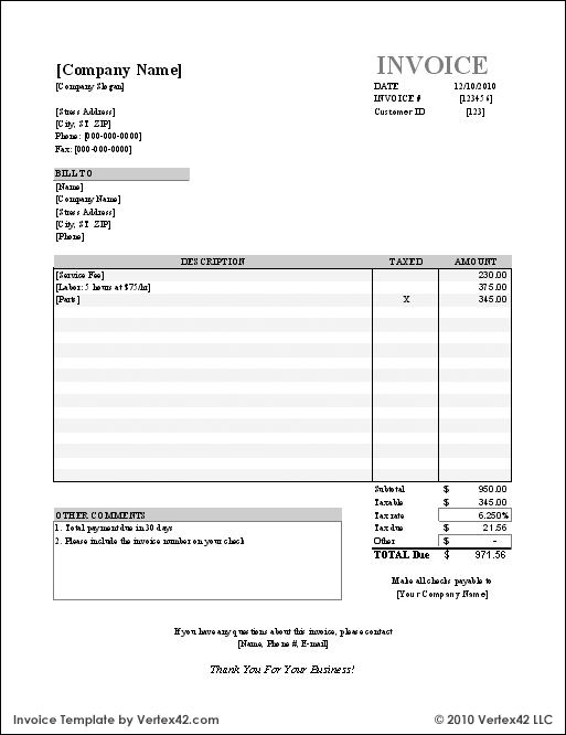 33+ Invoice Template Microsoft Excel 2010 Pics