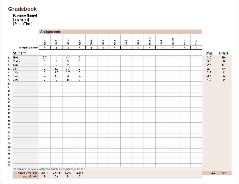 sample printable gradebook Template Gradebook  Excel Free Book Grade Teacher for