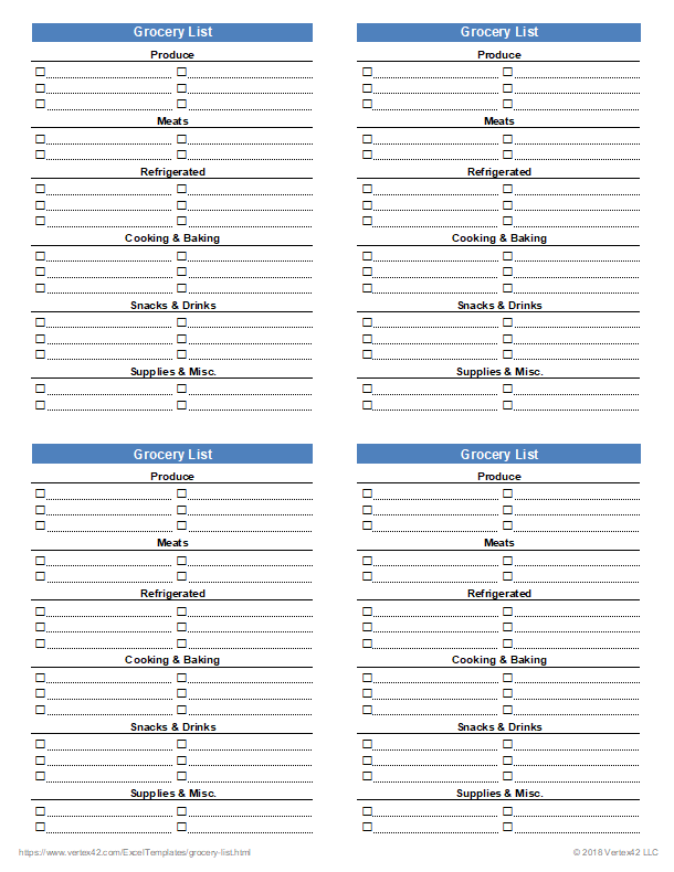 Grocery Spreadsheet Template