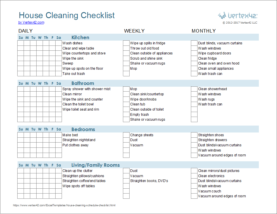 Cleaning Schedule Template Printable House Cleaning Checklist