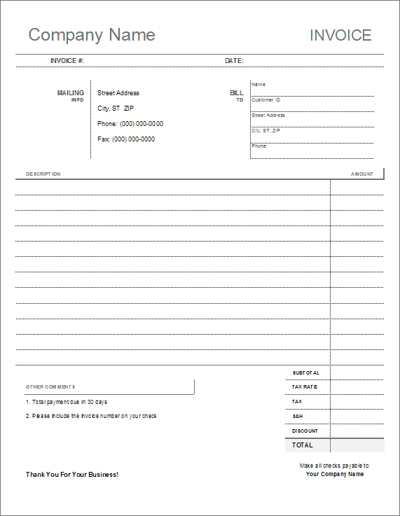 blank invoice template printable