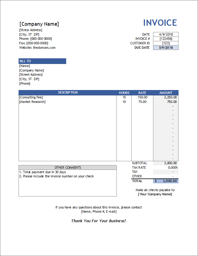 invoice template professional services