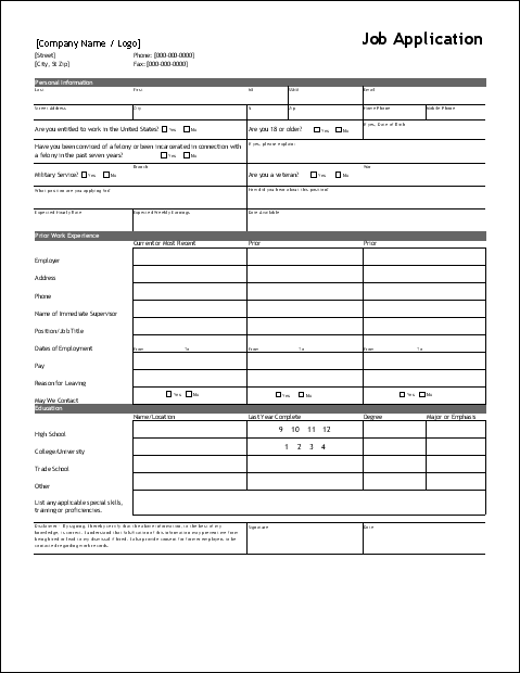 Candidate Application Form Template