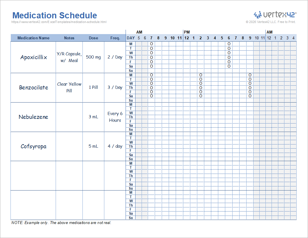 Example Medication Schedule (fake data)