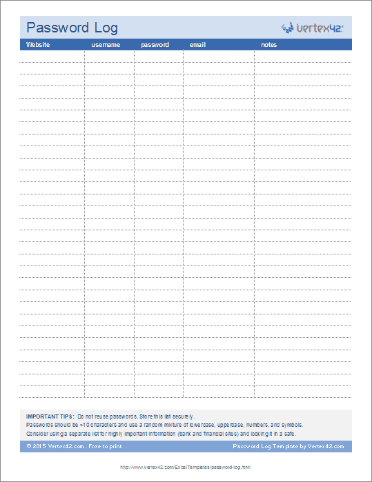 Password Log (Portrait)