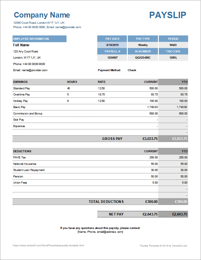 salary pay slip excel format