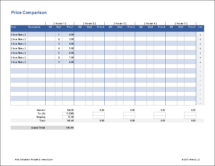 side by side comparison template excel