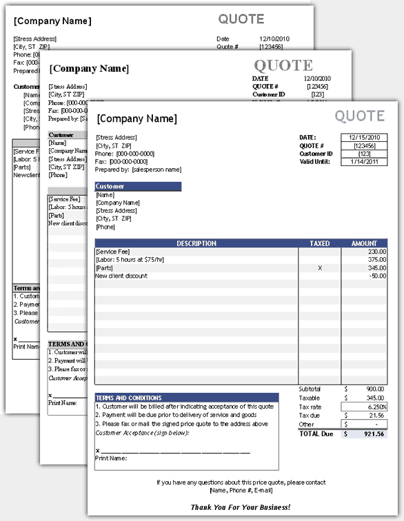 Sales quotation template