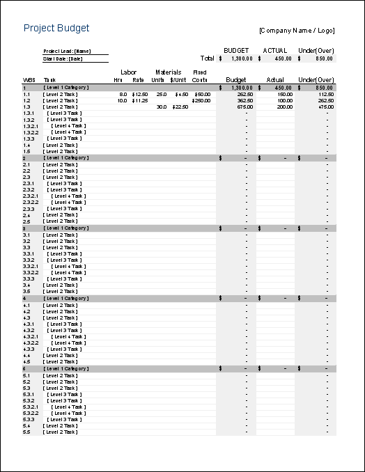 Detailed Project Budget with WBS