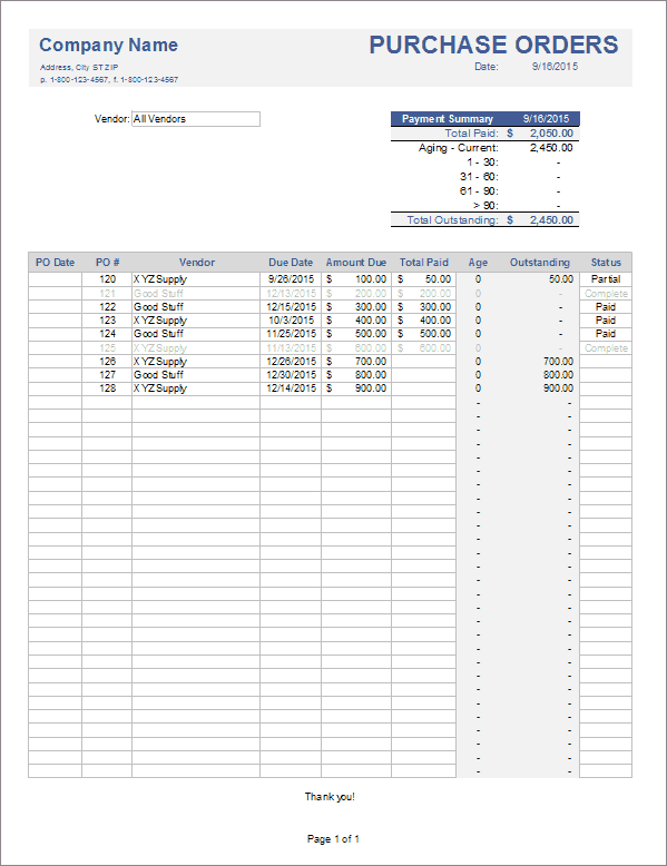 Free Excel Purchase Order Tracking Template