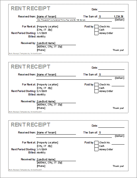 rent receipt template for excel